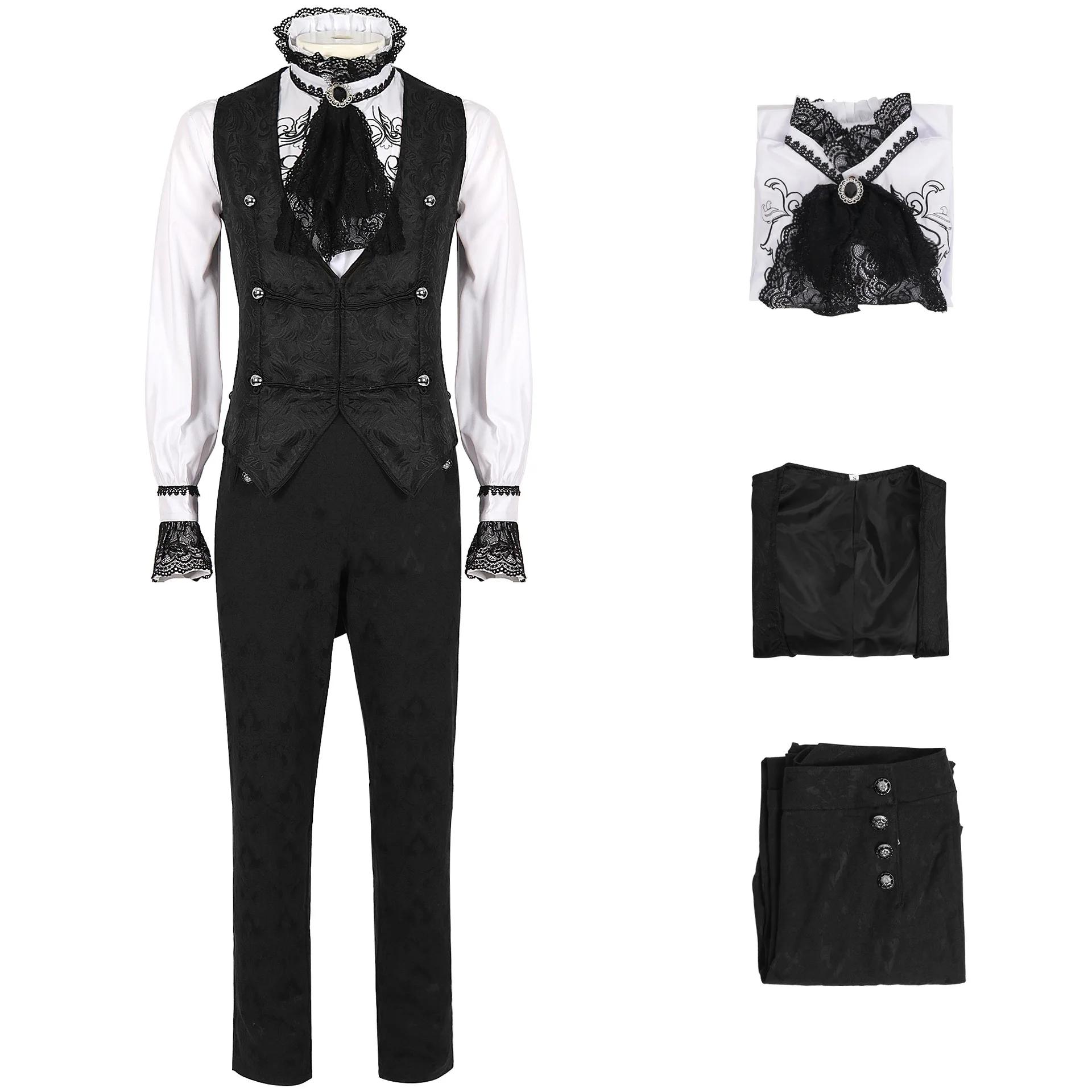 

New Medieval Cosplay Costume Steampunk Victorian Top Pants Jacquard Tuxedo Vest Unisex Pleated Shirt Carnival Masquerade