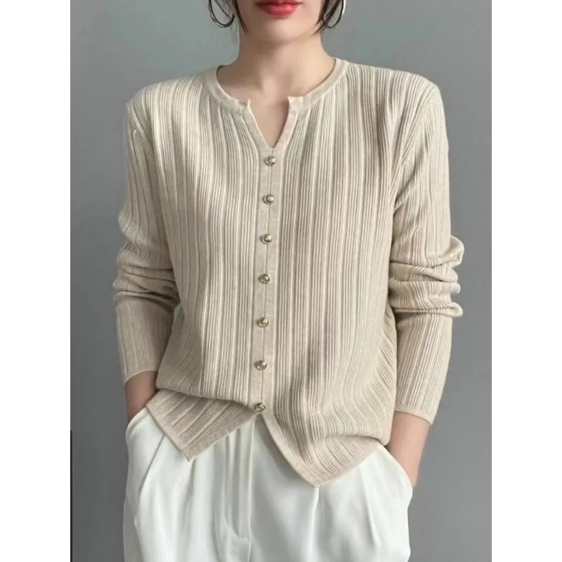 سترة ربيع الخريف الجديدة الراقية المرأة أعلى فضفاضة تغطي البطن التخسيس قاع قميص سترة #5