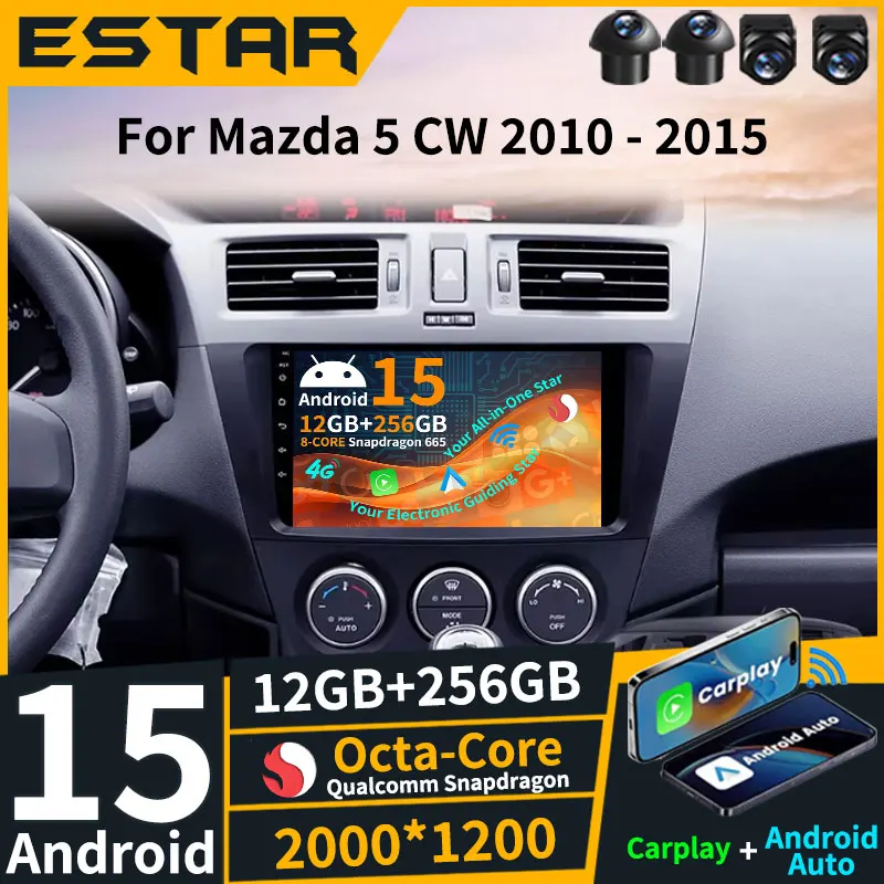 

Беспроводной Carplay Android 15 для Mazda 5 3 CW 2010-2015 Стерео RDS Мультимедийное автомобильное радио WIFI 360 Камера Видеоплеер BT GPS DSP