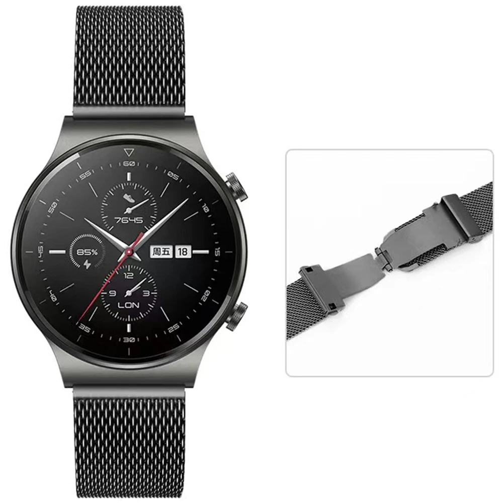 22mm20mm Milanese Strap for Samsung Galaxy Watch 3/4/5/Active2/Huawei Watch GT2 Metal Butterfly Buckle Wristband for Amazfit GTR