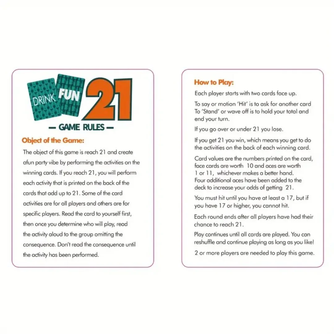 Drink Fun 21 Adult Party Board Game: 21 Points Drinking Interactive Card Game, Board Game, Ideal Game for Parties, Gift