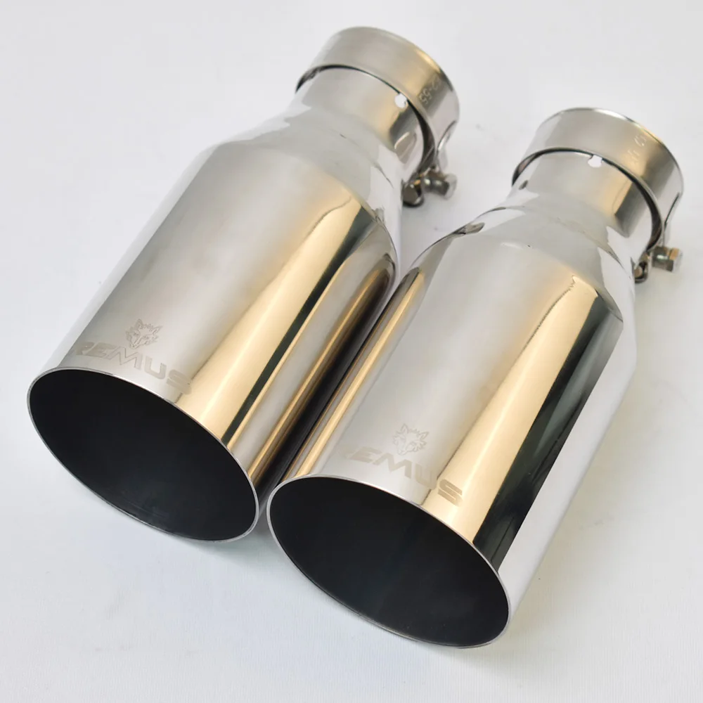 1 Pc Car Modified Flat Edge Stainless Steel Exhaust Pipe Single Layer Shinny Muffler Tip With Remus Logo