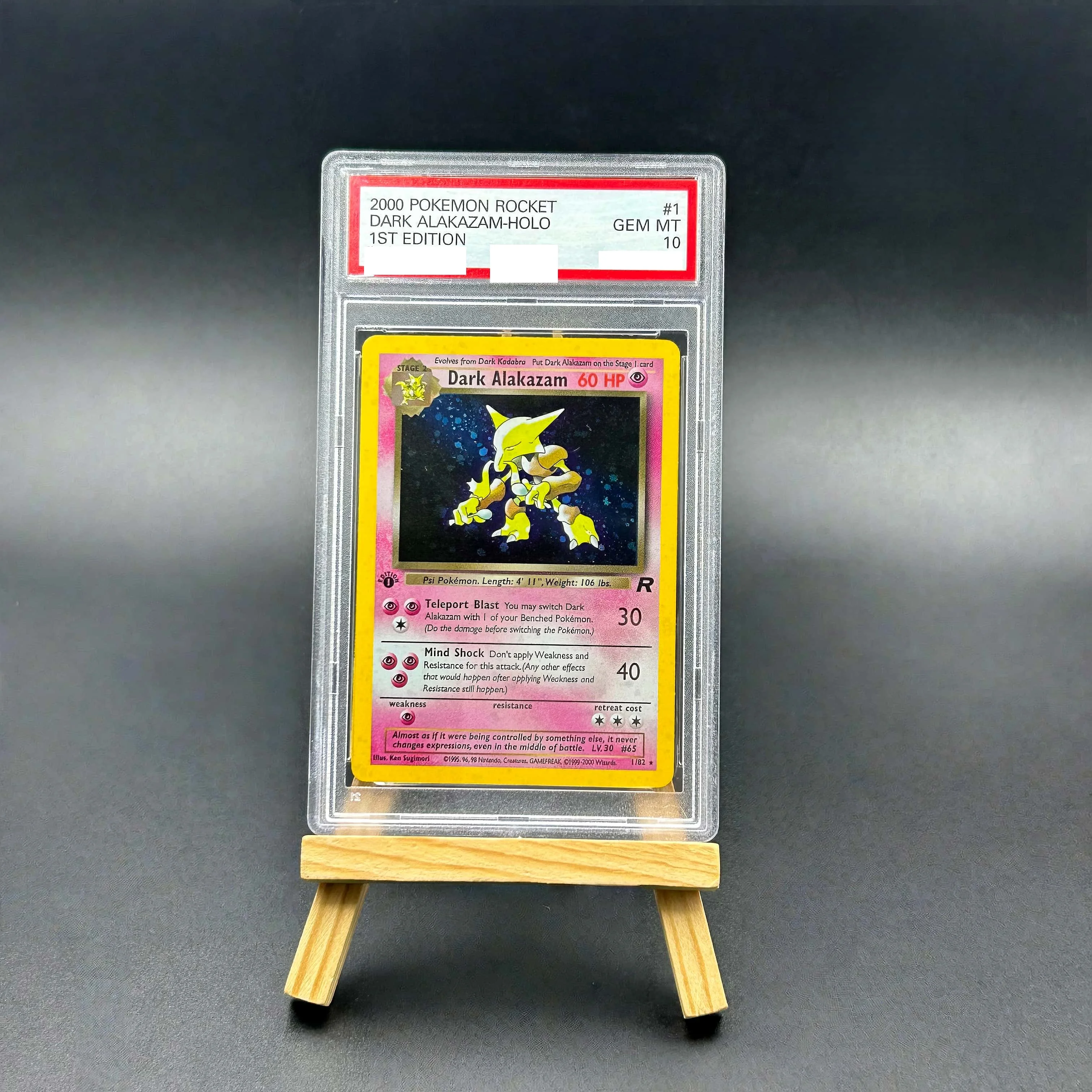 

2000 Pokemon Team Rocket Dark Alakazam Holo Textured Card - 1st Edition Gem Mint 10 Collectible TCG
