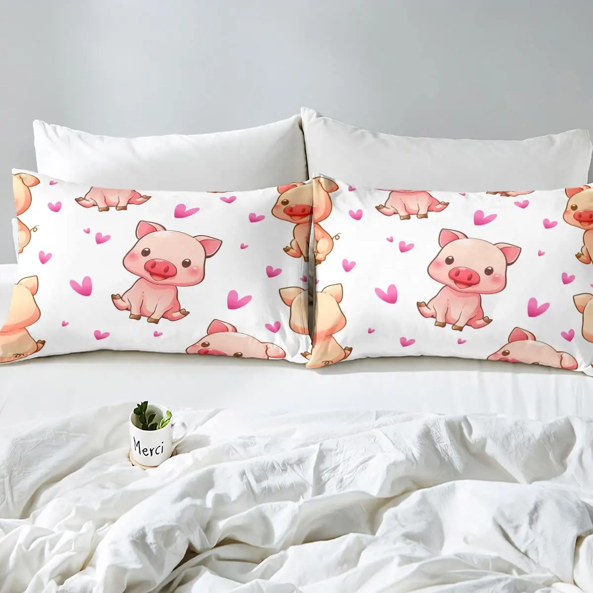 Imagem -06 - Porco Conjunto de Lençóis Animais Bonitos Decoração Lençóis para Meninos Meninas Smiley Quadrado Enfrentado Pequenos Porcos Conjunto Cama Tamanho Completo Crianças