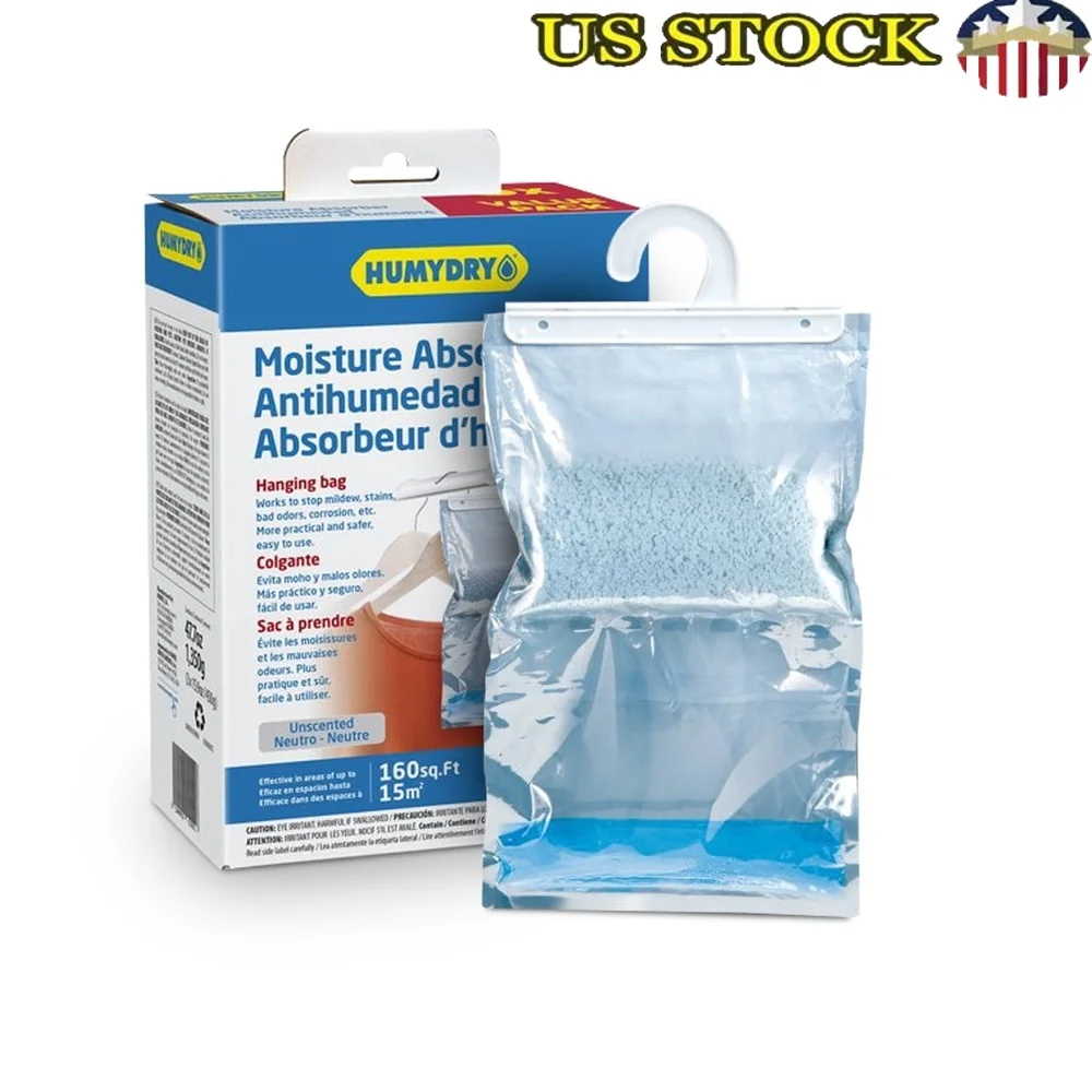 

3 упаковки подвесных мешков для поглотителя влаги без запаха, осушитель, шкафы, подвала, гаражи, комнаты для хранения на колесах, 15,9 унций каждый