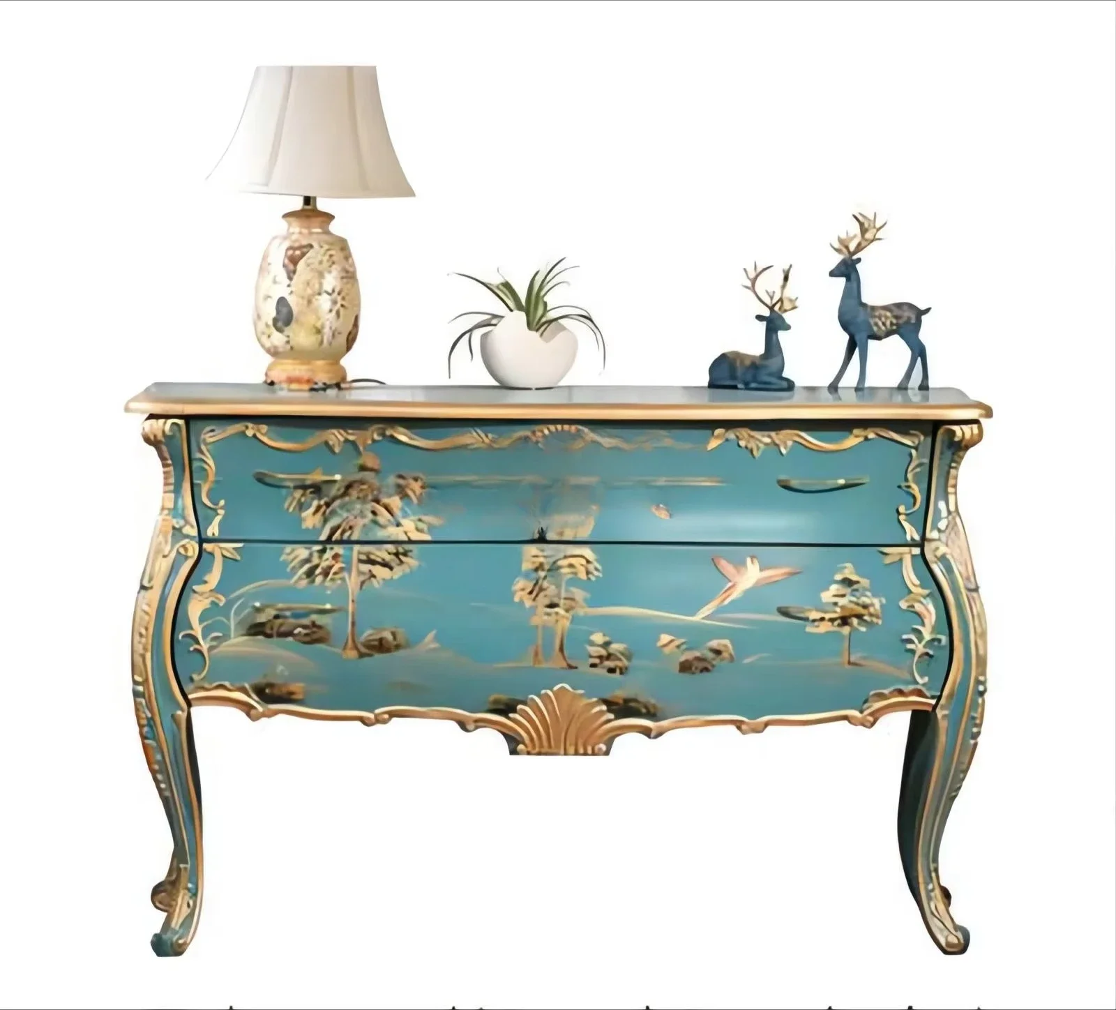 Solid wood black luxury painted hand painted buffet cabinet