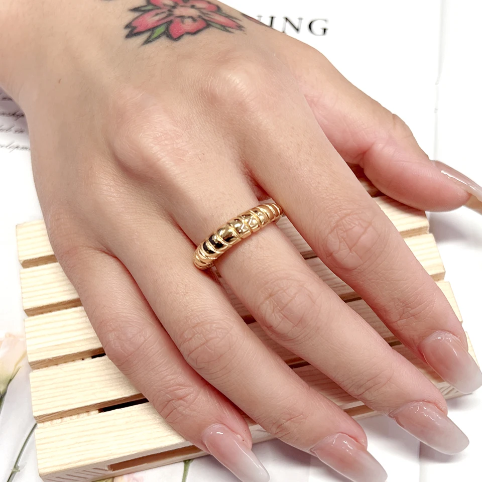 New Trendy High Quality Stainless Steel Minimalist Textured Geometric Charm Statement Gold Color Ring Anillo Jewelry For Women
