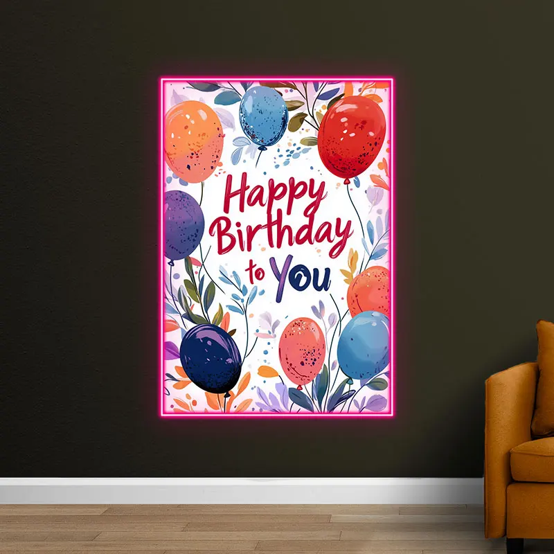 Happy Birthday Neon Sign with Colorful Balloons – Vibrant LED Neon Light for Birthday Party Decor, Wall Art and Celebration