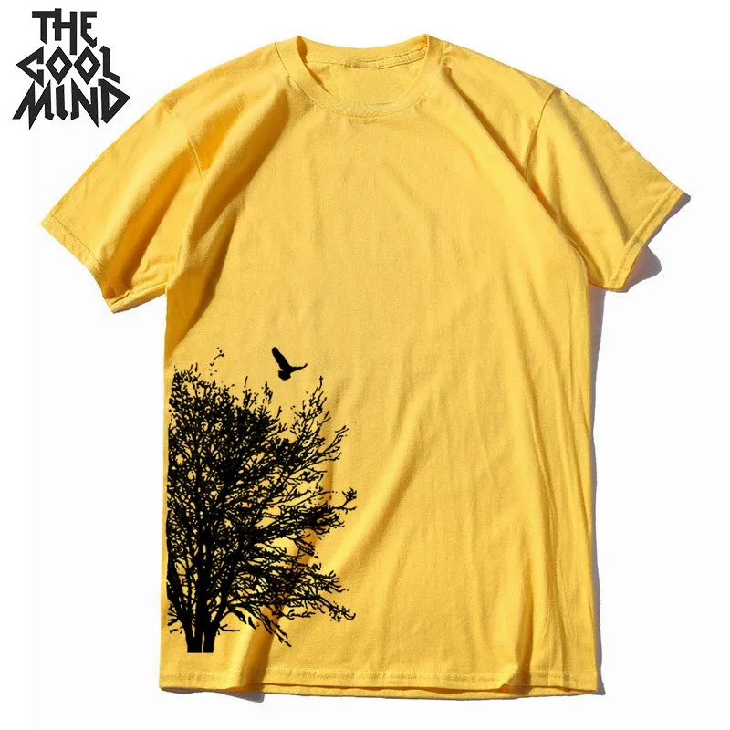 COOLMIND 100% Cotton Short Sleeve Summer Creative Tree Print Men T Shirt Casual Loost Men Tshirt Cool o-neck t-shirt Tee Shirt