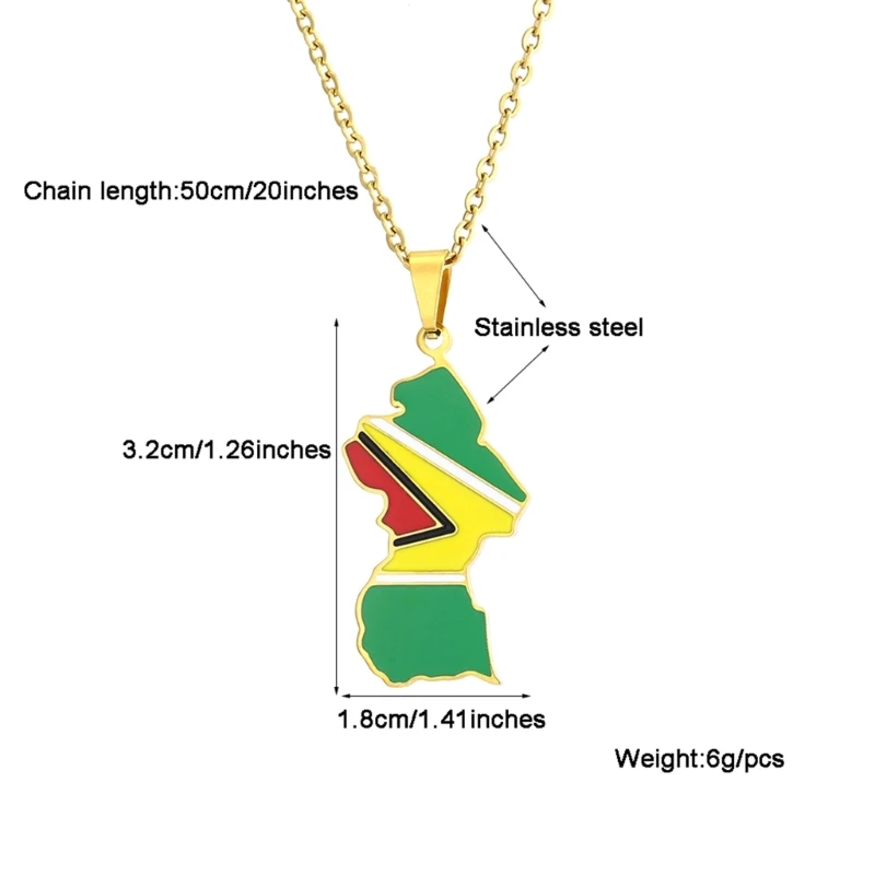 Guyana kaart hanger ketting roestvrij staal land overzicht ketting sieraden vlag charme dunne ketting