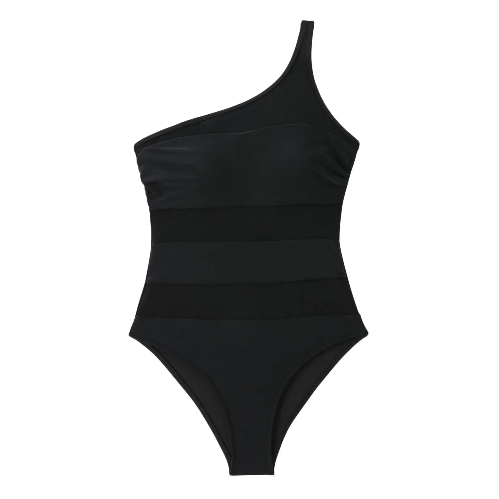 Sexy Slanted Shoulder 1 Piece Swimsuit Ladies Sexy Tight Mesh Panelled Slimming Waist Beachwear Swimsuit trajes de baño mujer
