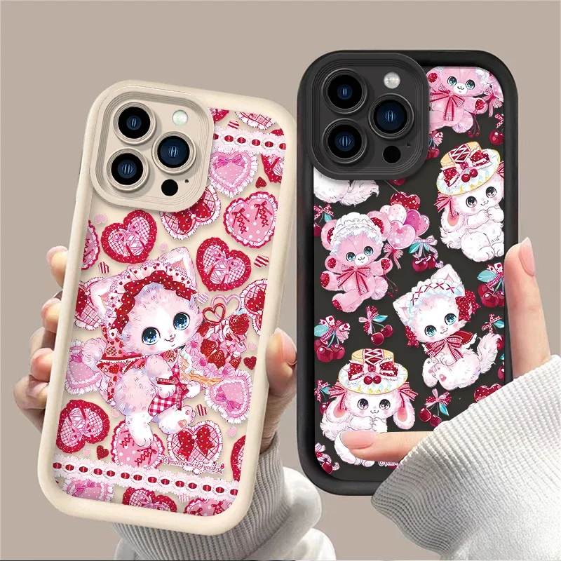 Lovely Lolita Cartoon Cat Phone Case For iPhone 16 14 15 13 12 11 Pro Max X XS X S Max XR SE 2020 7 8 Plus iphone16 Soft Cover