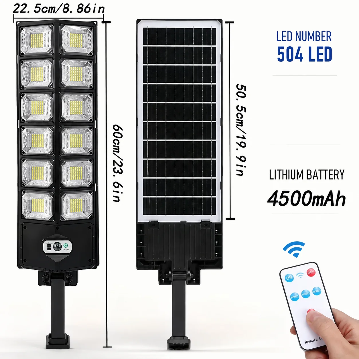 Solar Street Lights Outdoor, 504 LED Solar Wall Lights with 4500mAh Battery, Remote Control, Motion Sensor, 3 Lighting Modes