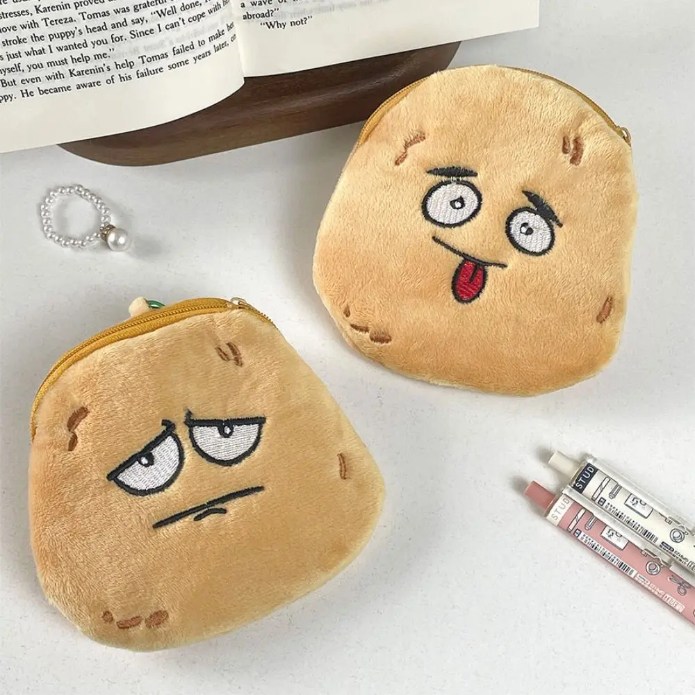 Com fivela de metal cabeça de batata bolsa de moedas de pelúcia mini dos desenhos animados cabeça de batata bolsa saco kawaii zíper batata fone de ouvido saco