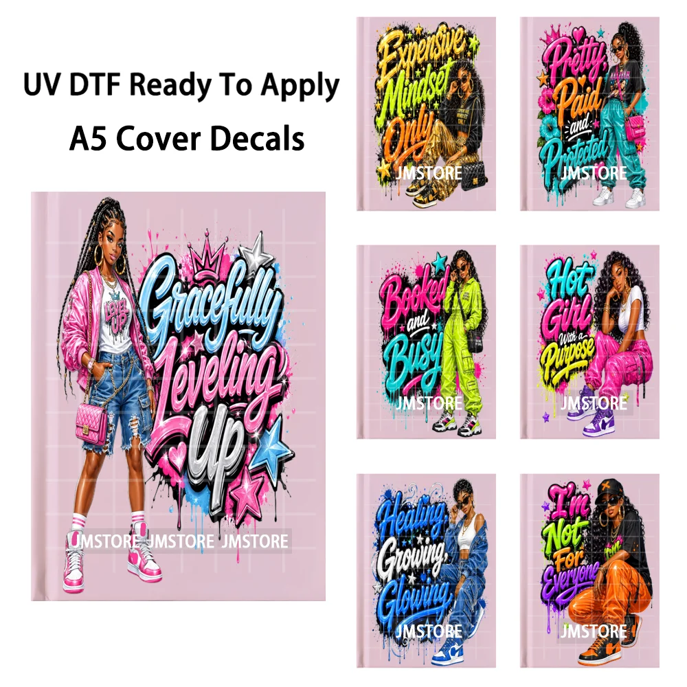 Urban Hot Girl Motivational Quotes UV DTF Notebook Cover Decals Custom Ready To Apply Durable Transfer Stickers For A5 Journal