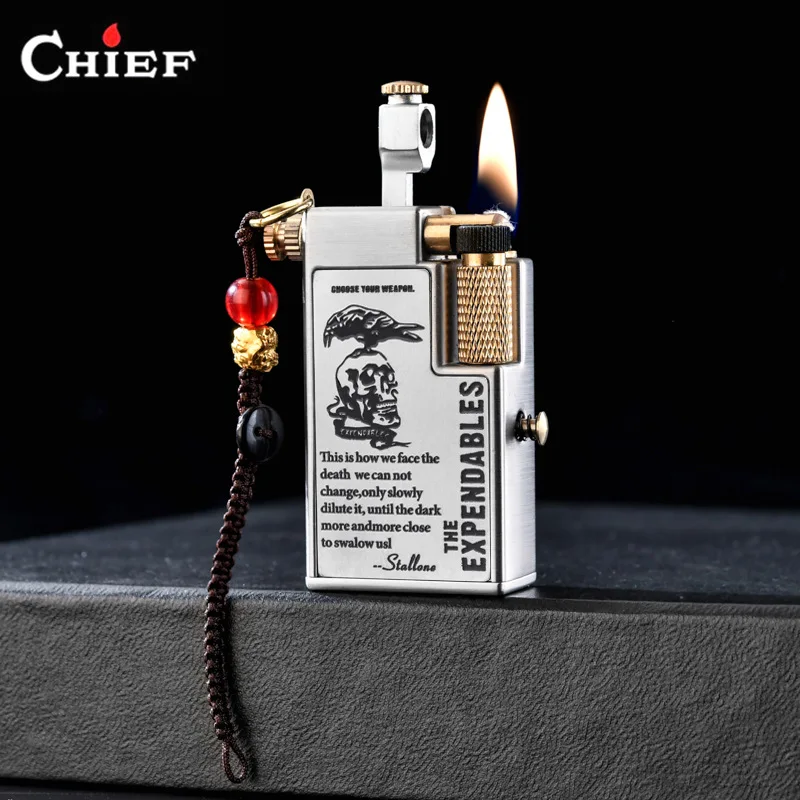 CHIEF Encendedor visual de silo de aceite, encendido deslizante lateral de muela, regalo personalizado y creativo para hombres, coleccionable, máquina de aceite