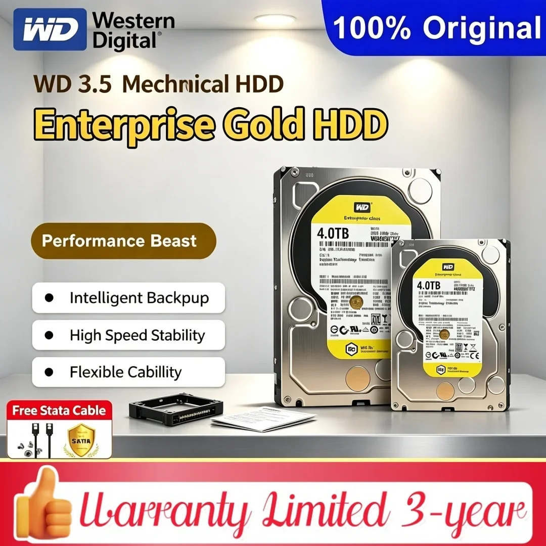 Hot Selling Western Digital WD Gold 1TB/2TB/4TB 3.5" Enterprise Mechanical HDD for Desktop Surveillance NAS Storage
