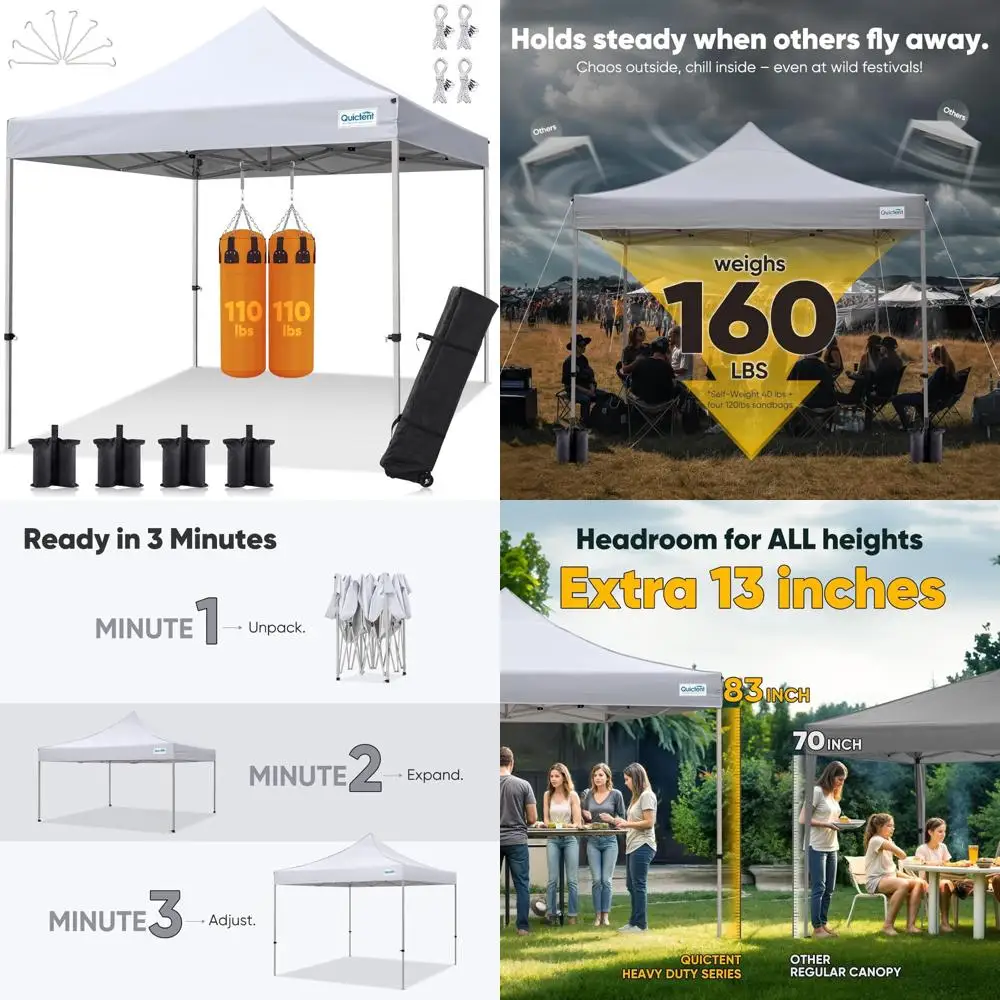 

Heavy Duty 10x10 Pop Up Canopy Tent - Waterproof, Easy Setup, Outdoor Commercial Canopies, 11ft Interior Height, Suitable for Va