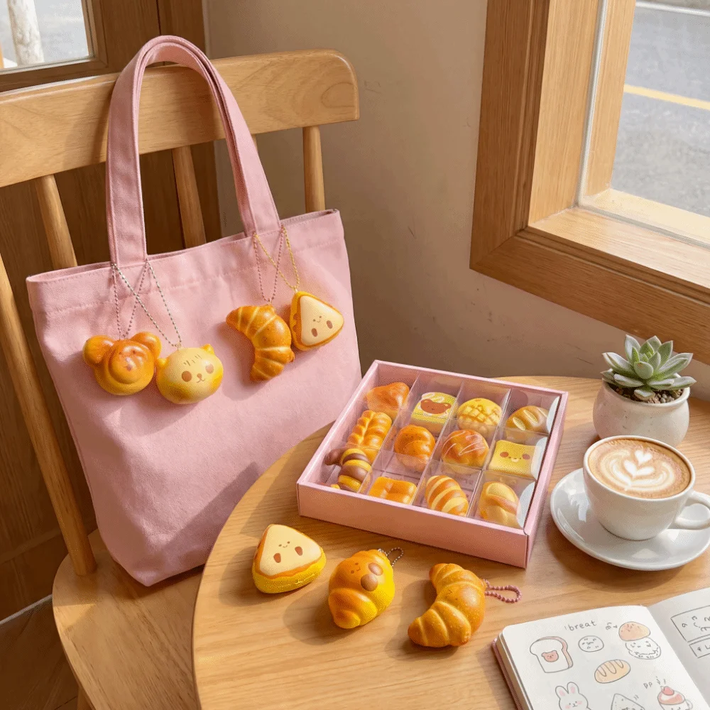 24ピースセット-パンハンガー-ピンチレ-ハッピーペンダント-パンテーマ-パンペンダント-伸縮性機能付き-スクールバッグアクセサリー