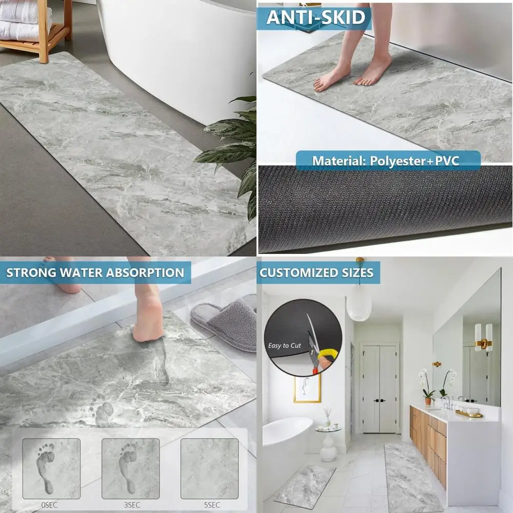 

custom-sized rubber non-slip absorbent thin bath rugs, quick drying for doorways, washable bathroom mats