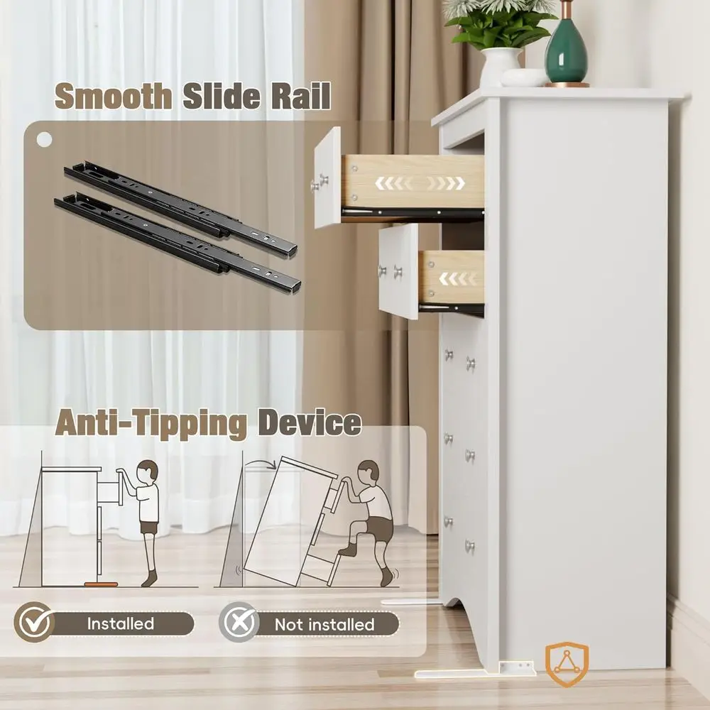 Cômoda alta branca com 5 gavetas para armazenamento de quarto e corredor