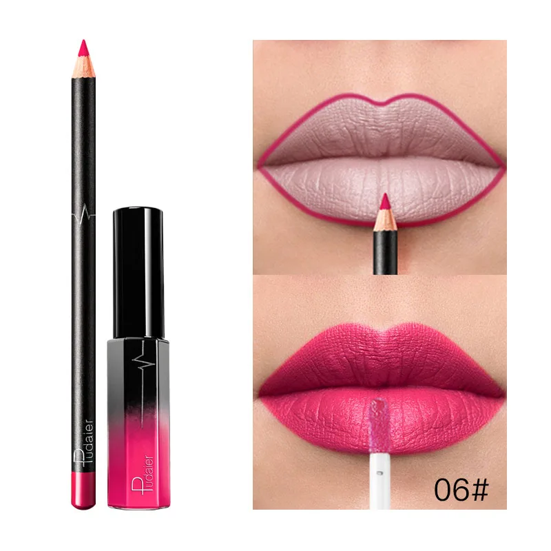 2PCS Matte Lip Gloss + Lip Liner Pen Set 36 Colors Waterproof Long Lasting Purple Red Lip Tint Sexy Waterproof Makeup Cosmetics