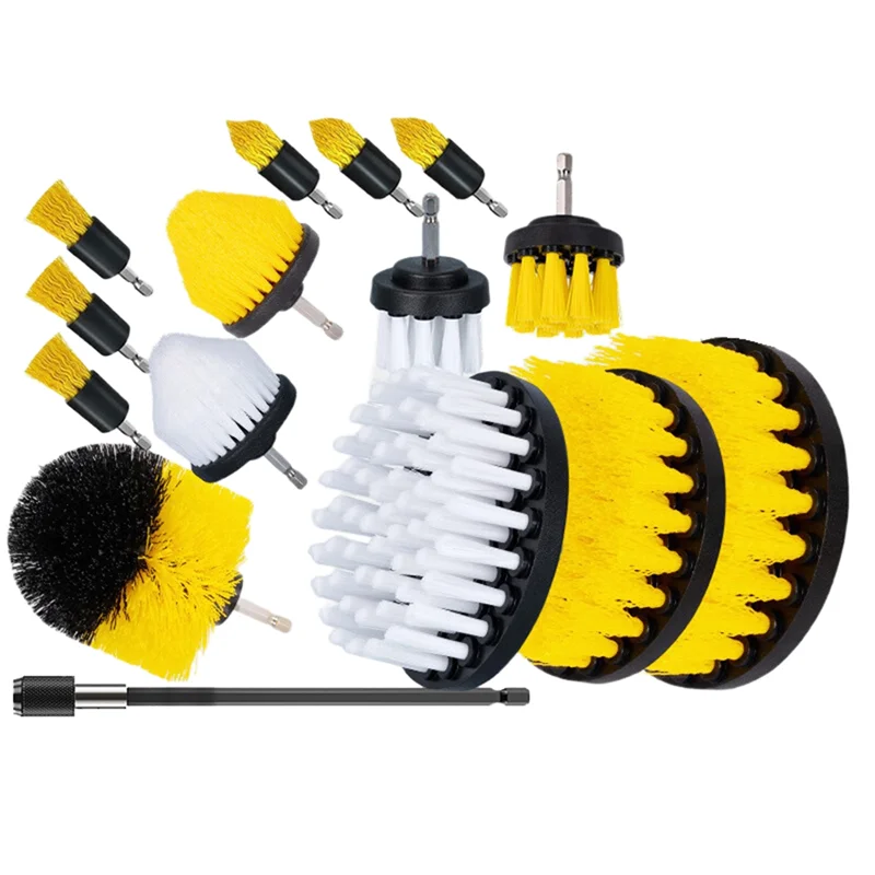 

B08B-Car Wash Tools Set 15Pcs Electric Floor Scrubber Round Cleaning Brush For Carpet, Glass And Car Wheel