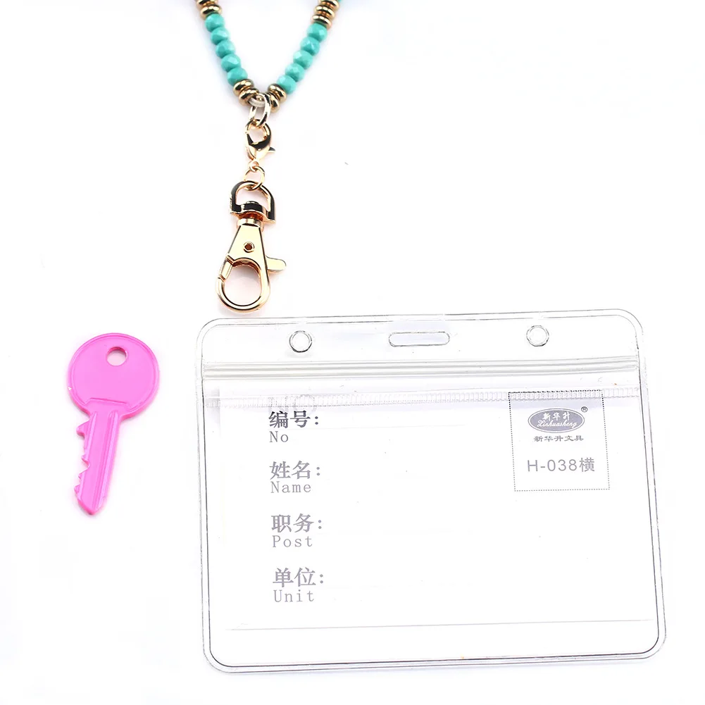 Fashion Green Badge Lanyards with ID Holder Keychain Holder Necklace Lanyards Beads Lanyards for Women Girl