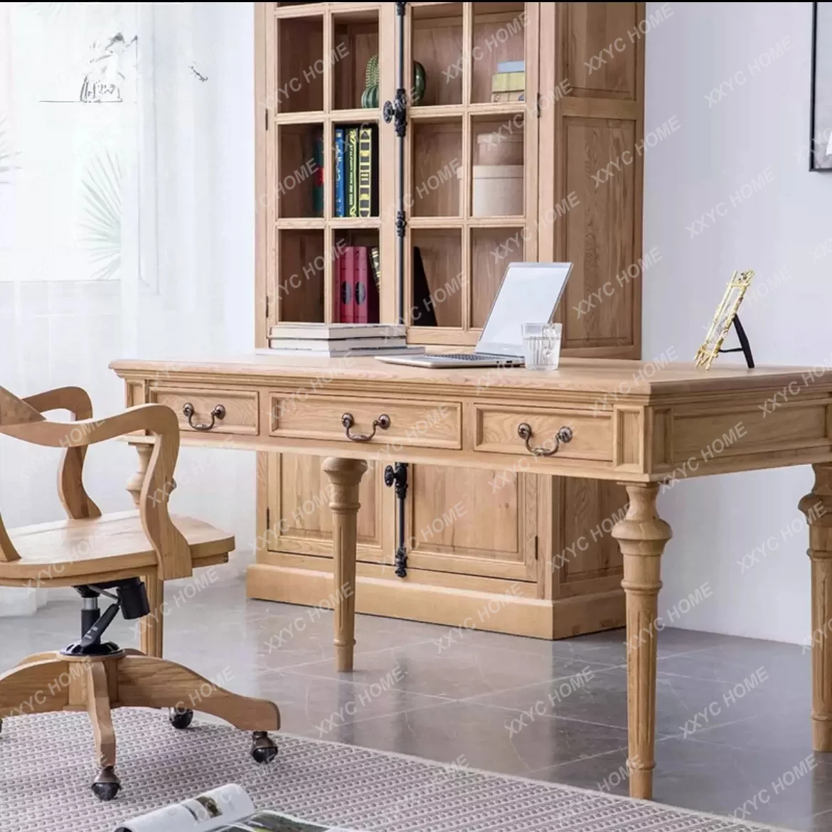 Solid wood black retro old writing  European style with pumping storage desk office computer