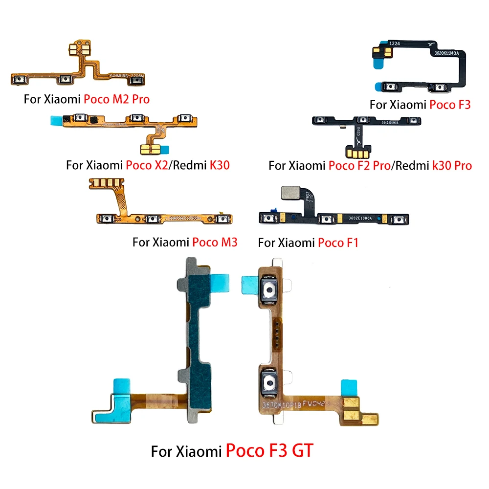 Repair For Xiaomi POCO M3 M2 M4 Pro 5G X2 X3 F1 F2 F3 X4 GT M5 Power On Off Volume Side Button Key Flex Cable Replacement Parts