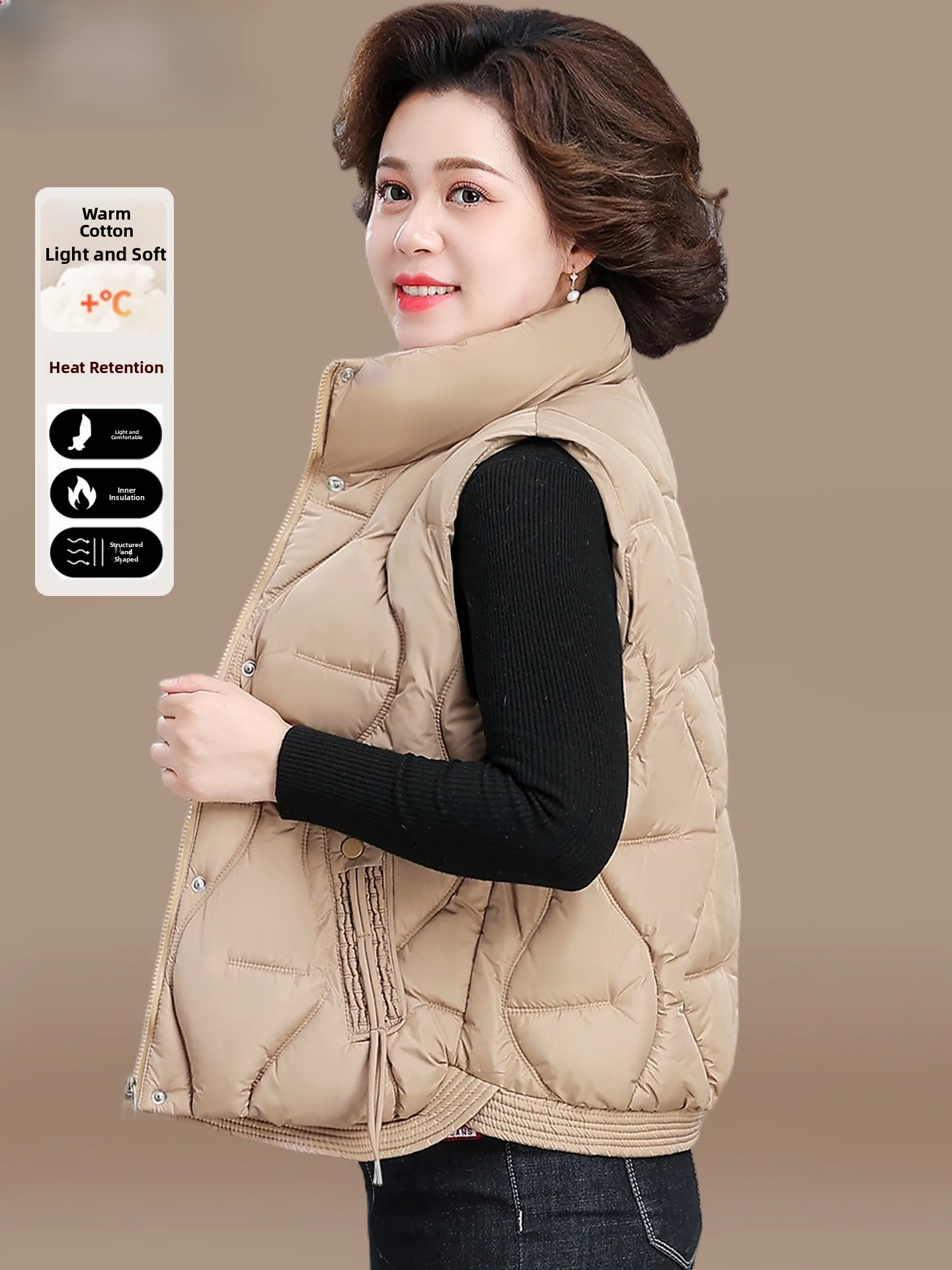 

Женский зимний жилет из хлопка для женщин среднего и старшего возраста (50+), модный, повседневный, приталенный крой