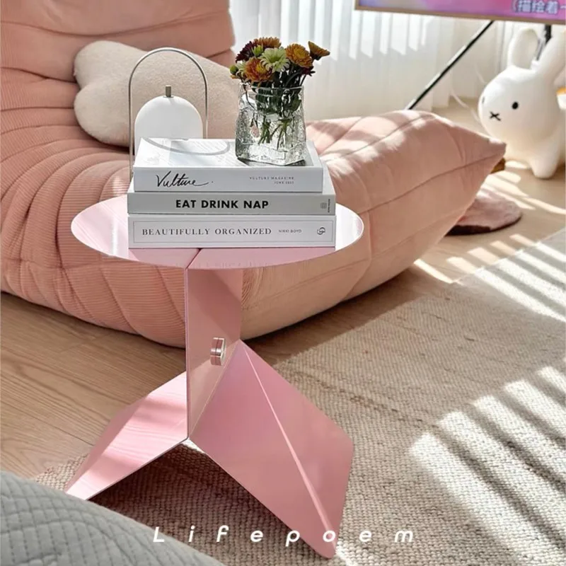 Dopamine Pink Coffee Table Y2K Cream Style Bedside Sofa Side Table Corner Table Storage Rack Magazine Stand