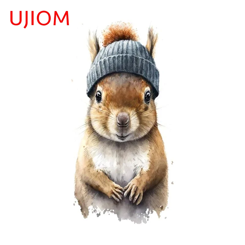 UJIOM 13cm X 6.5cm Squirrel Hat Decor Decal Vinyl Waterproof Wall Sticker Staging Toilet Lockers Dress Up Refrigerator Exterior