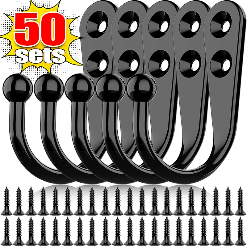 50/1Sets Alloy Hooks with Screws Heavy Duty Wall Mounted Hanging Hangers for Coat Towel Bags Cups Hook Home Storage Rack Holders