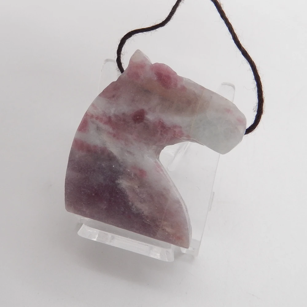 Natural Pink Tourmaline Hand Carved Horse Head Pendant Bead ,Semiprecious Fashion Jewelry Necklace Accessories