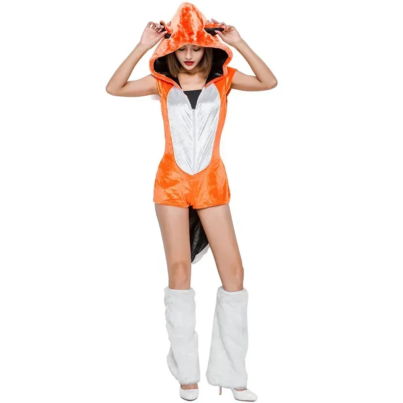 HN8 Seaxy Oranje Dier Vos Faux Lange Bont Kostuum Halloween Stage Performance Vrouwen Cosplay Jumpsuit8...Gf