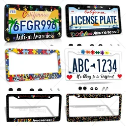 License Plate Frames for Women Autism Awareness Car Plate Holder Cover Colorful Palms Tag Frame Stainless Car Accessories