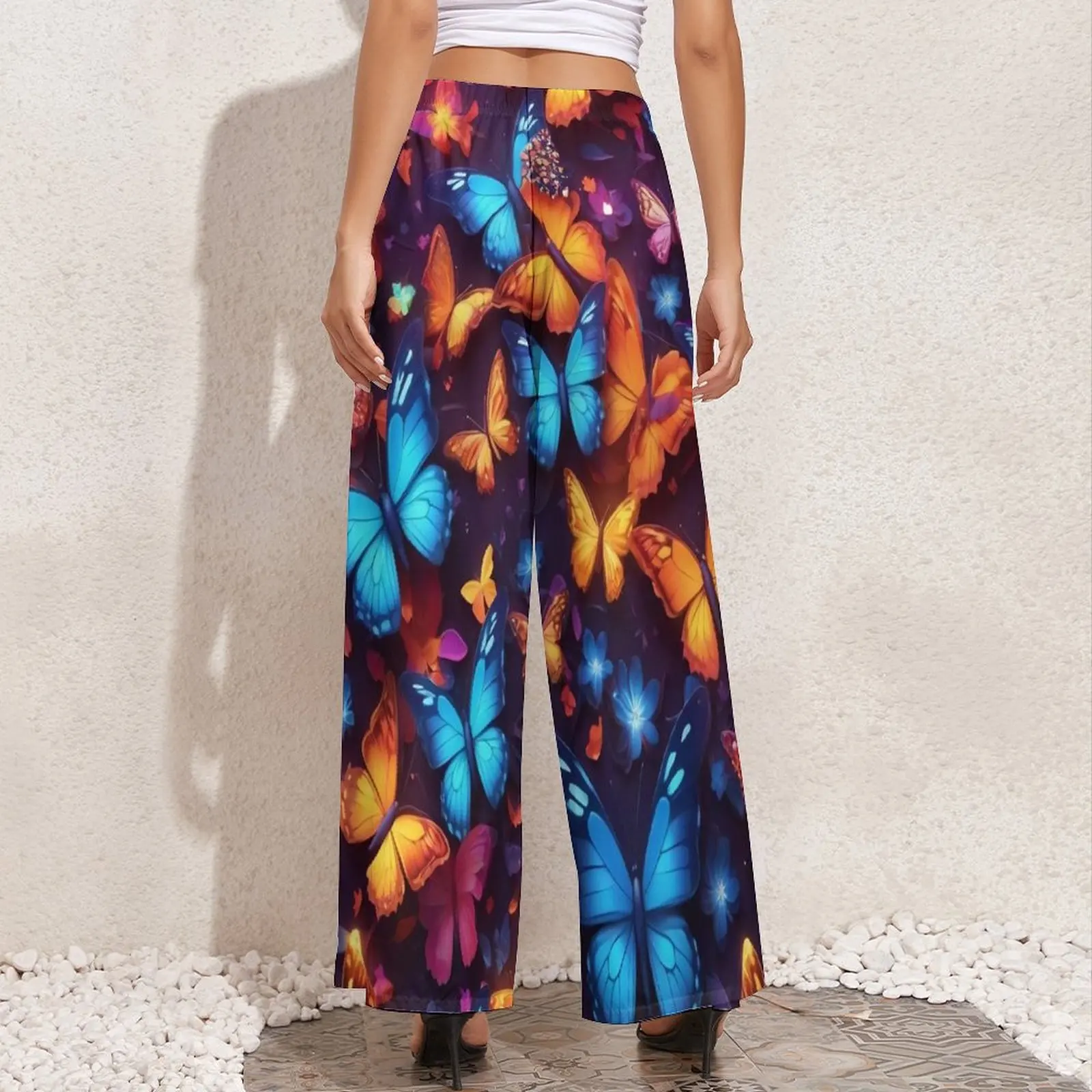 Wings Butterflies Pants Elastic Waist Magic Flowers Sexy Trousers Korean Fashion Custom Wide Pants