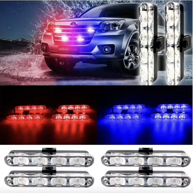 4x4 Auto Strobe Warning Lamps 12V Wireless Remote Control 16LED Central Grid Clip Light Emergency Signal Flash Red Blue Lights