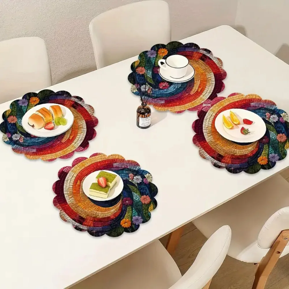 6Pcs Restaurant Spiral Fabric Placemats 2D Colorful Floral Patterns Individual Table Placemats Kitchen Dining Table Mats