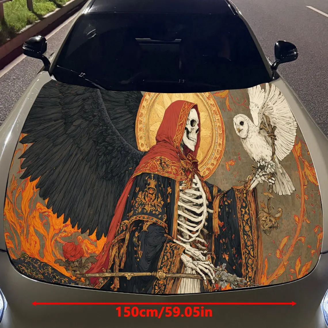 ملصق غطاء محرك السيارة الكلاسيكي ذو الهيكل العظمي الإلهي والبومة، يلتف الفينيل التلقائي، ملصق سيارة ذاتي اللصق مقاوم للماء، متين ونملة #2