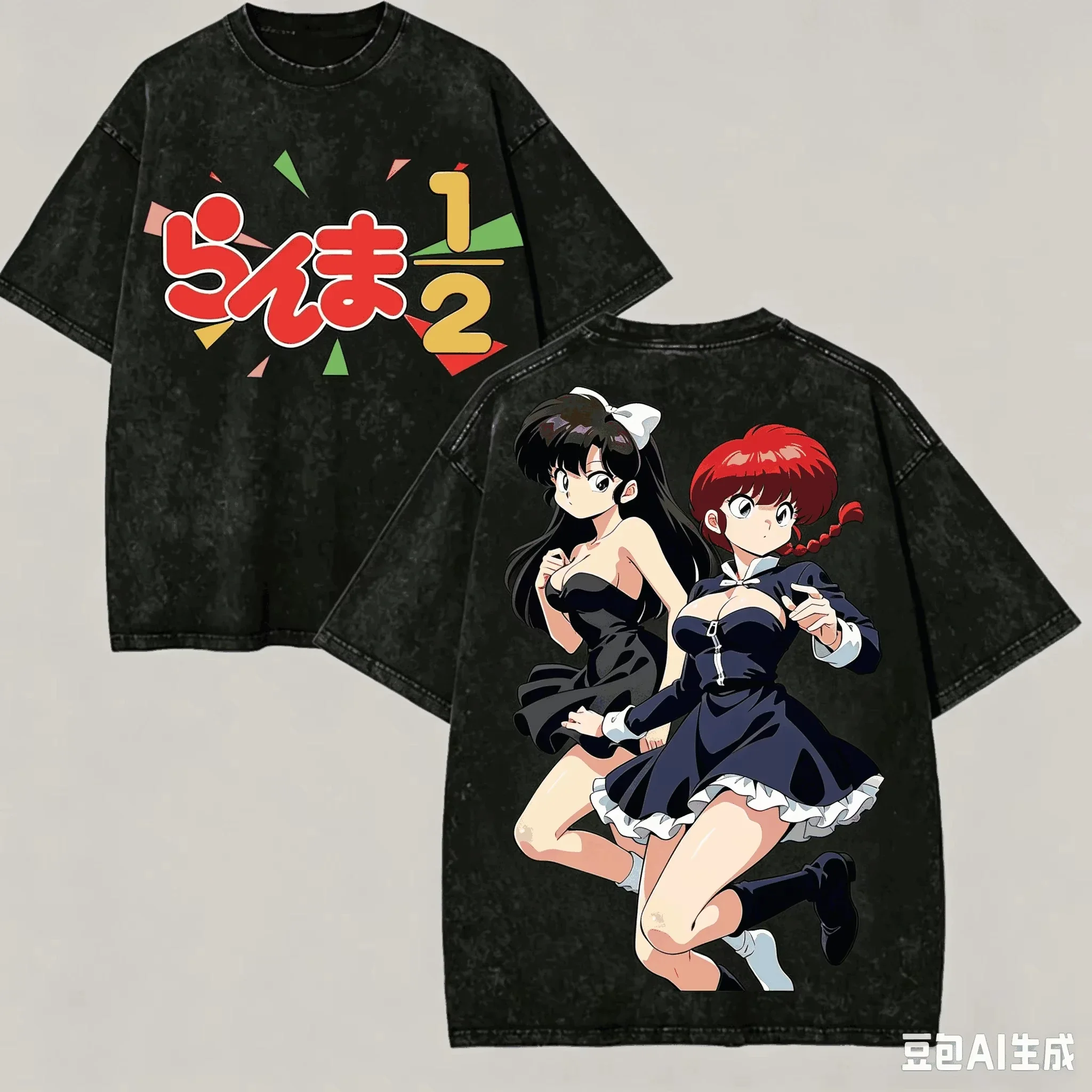 Ranma 1_2 Washed T-shirt Anime Lover Harajuku New Model Oversized Vintage Loose Streetwear Unisex Comfortable high quality soft