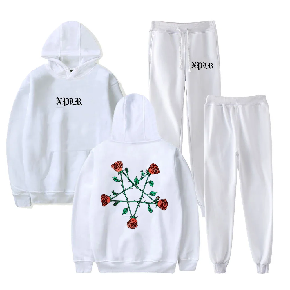 XPLR Sam and Colby Pentagram Roses Hoodie Jogger Pants Two Piece Set Sweatshirts+Sweatpants 2024 Couples Merch Women Men's Set