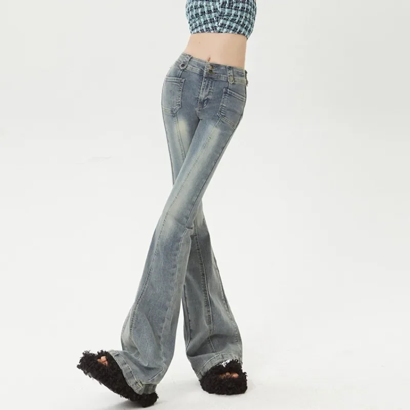 

Jeans Women Retro Loose Straight Zipper Pocket Boot Cut Trousers Trendy Slender Unisex High Street Washed Distressed Korean Chic