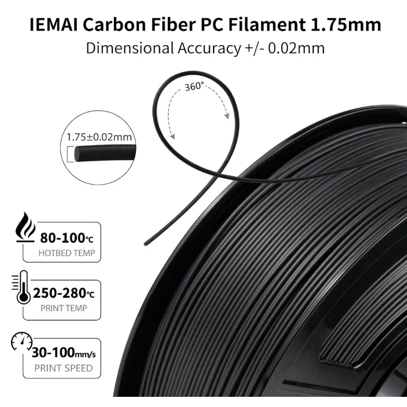 Pc Koolstofvezel Polycarbonaat Filament Verbeterde Sterkte Taaiheid Koolstofvezel Pc Filament, Hoge Uv/Hittebestendigheid 1Kg (2,2lbs)