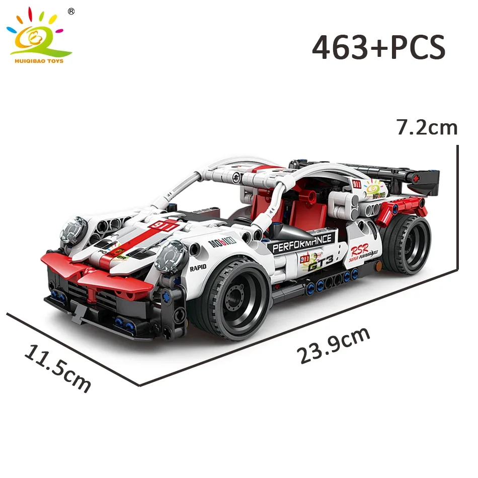 HUIQIBAO 463pcs Technical Sports Champions Car Building Blocks Pull-Back Supercar City Racing Vehicle Toy for Children Boys Gift