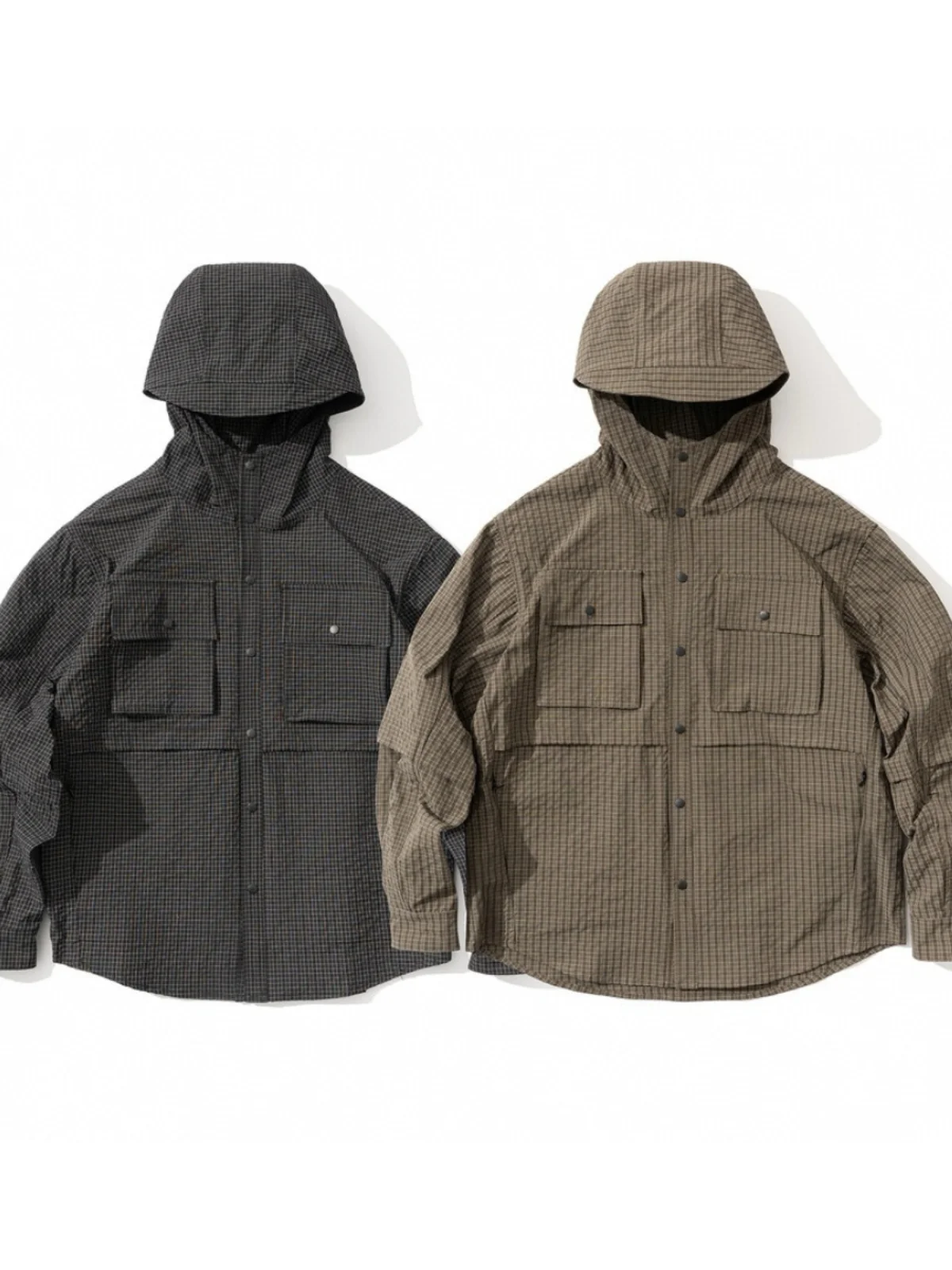 

Retro Japanese Sle Long Sve Plaid irt Coat Men's Loose Casual Outdoor Workwear Spring Autumn Seasonal Trendy Hat