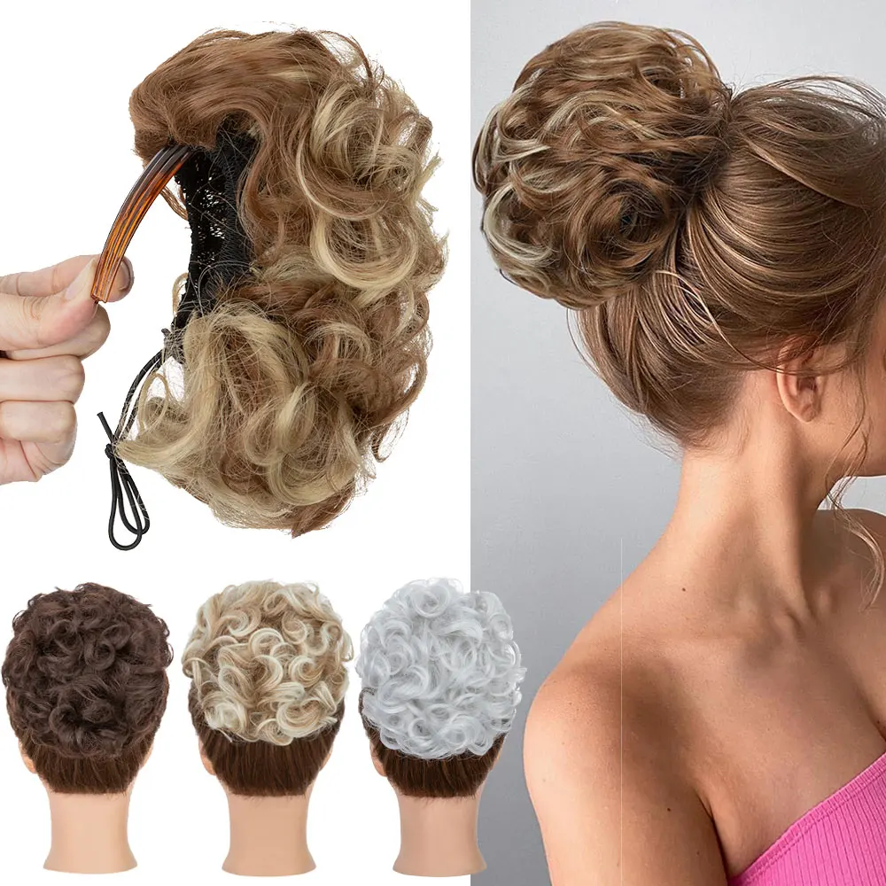 

Snoilite Synthetic Curly Wavy Hair Bun Hairpiece Messy Bun Chignon With Comb Clip Elastic Drawstring Ponytail Hair extensions