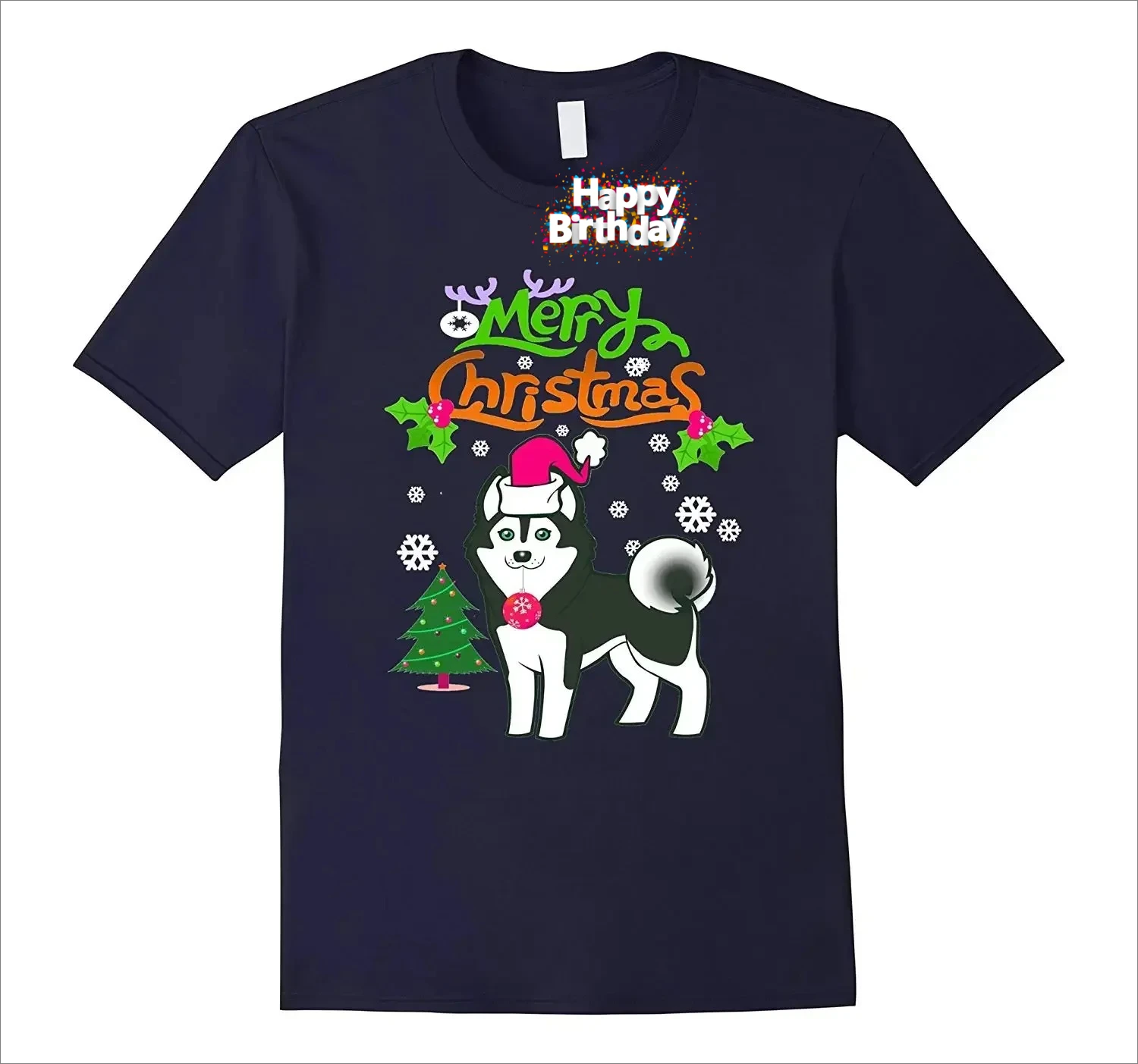 Merry Christmas Husky Pet Dog Lovers Xmas Gift T-Shirt 100% Cotton O-Neck Summer Short Sleeve Casual Mens T-shirt Size S-3XL