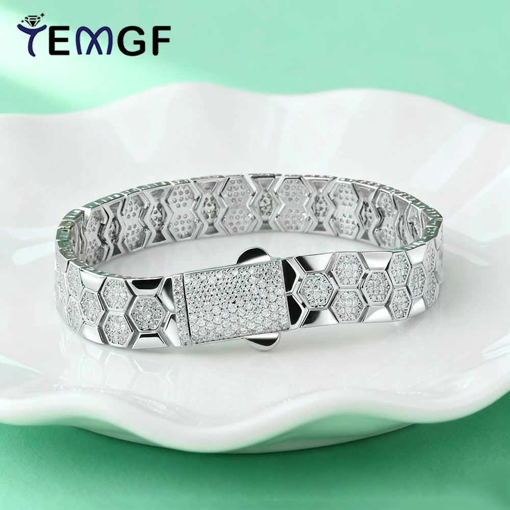 

Браслет TEMGF с муассанитом, сертификация GRA, уникальный сотовый дизайн, стерлинговое серебро S925 для мужчин и женщин, модные ювелирные изделия